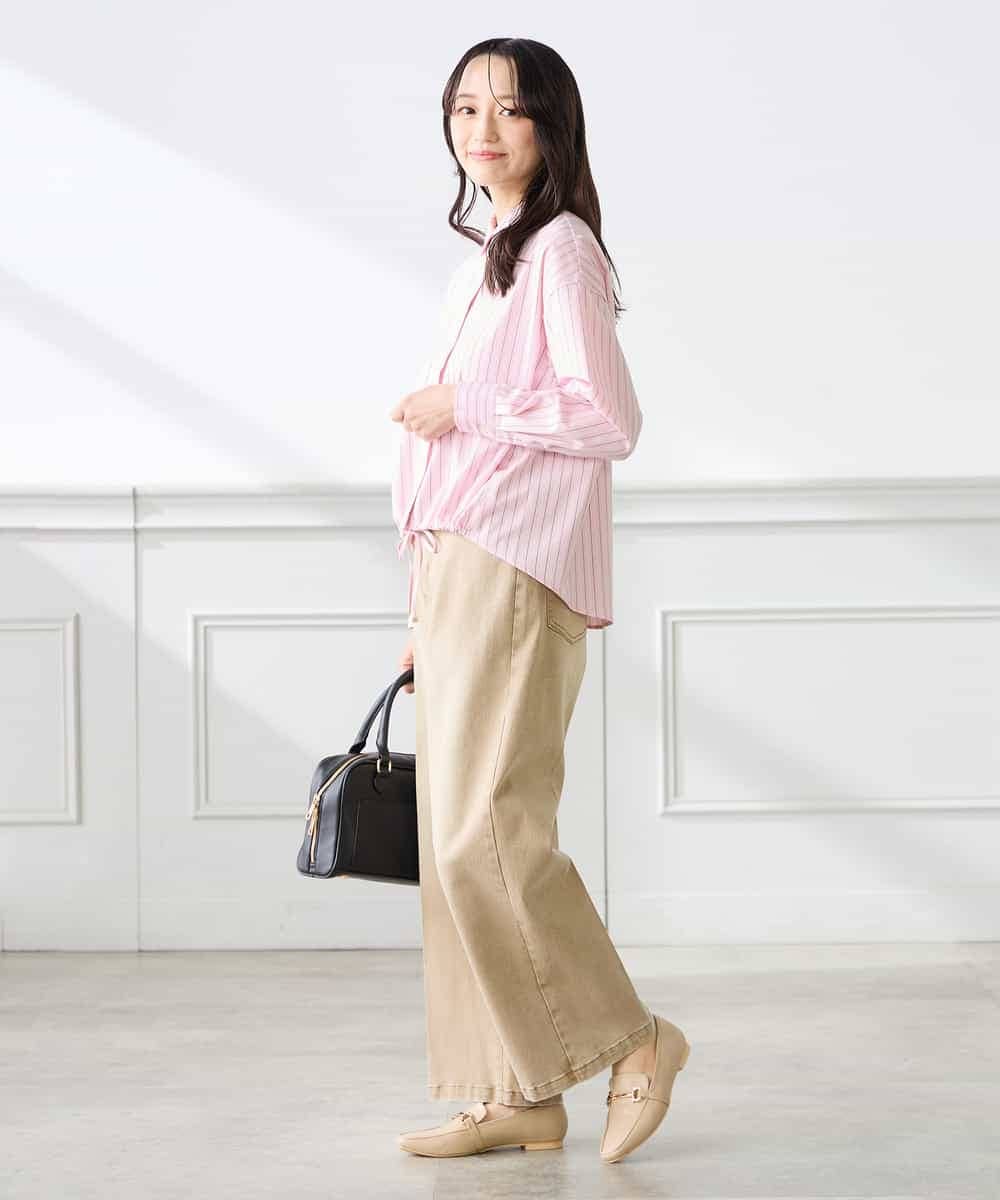 K3BFD28049 a.v.v Elmi(アー・ヴェ・ヴェ) 【低身長サイズ】ストライプ柄クロップドシャツ ピンク