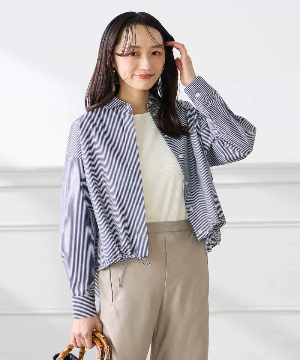 K3BFD28049 a.v.v Elmi(アー・ヴェ・ヴェ) 【低身長サイズ】ストライプ柄クロップドシャツ ピンク