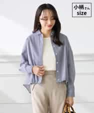 K3BFD28049 a.v.v Elmi(アー・ヴェ・ヴェ) 【低身長サイズ】ストライプ柄クロップドシャツ ネイビー