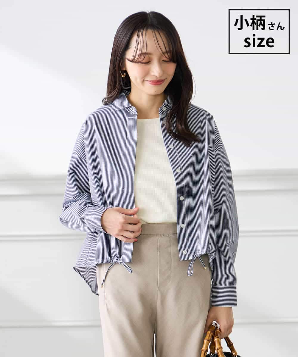 K3BFD28049 a.v.v Elmi(アー・ヴェ・ヴェ) 【低身長サイズ】ストライプ柄クロップドシャツ ネイビー