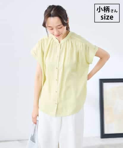 K3BGD05039 a.v.v Elmi 【低身長サイズ】サテンギャザーブラウス【接触冷感/UVカット/吸水速乾/イージーケア】