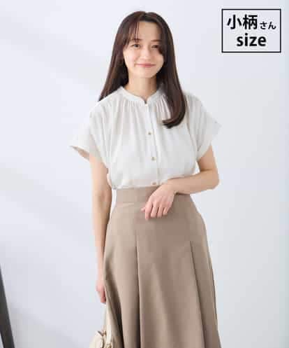 K3BGD05039 a.v.v Elmi 【低身長サイズ】サテンギャザーブラウス【接触冷感/UVカット/吸水速乾/イージーケア】