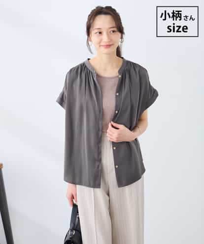 K3BGD05039 a.v.v Elmi 【低身長サイズ】サテンギャザーブラウス【接触冷感/UVカット/吸水速乾/イージーケア】