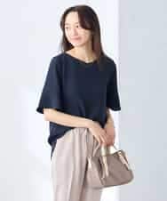 K3BGD07049 a.v.v Elmi(アー・ヴェ・ヴェ) 【低身長サイズ】浅Vネックブラウス［接触冷感/速乾/UVカット/イージーケア］ ネイビー