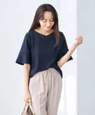 K3BGD07049 a.v.v Elmi(アー・ヴェ・ヴェ) 【低身長サイズ】浅Vネックブラウス［接触冷感/速乾/UVカット/イージーケア］ ネイビー