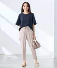 K3BGD07049 a.v.v Elmi(アー・ヴェ・ヴェ) 【低身長サイズ】浅Vネックブラウス［接触冷感/速乾/UVカット/イージーケア］ ネイビー