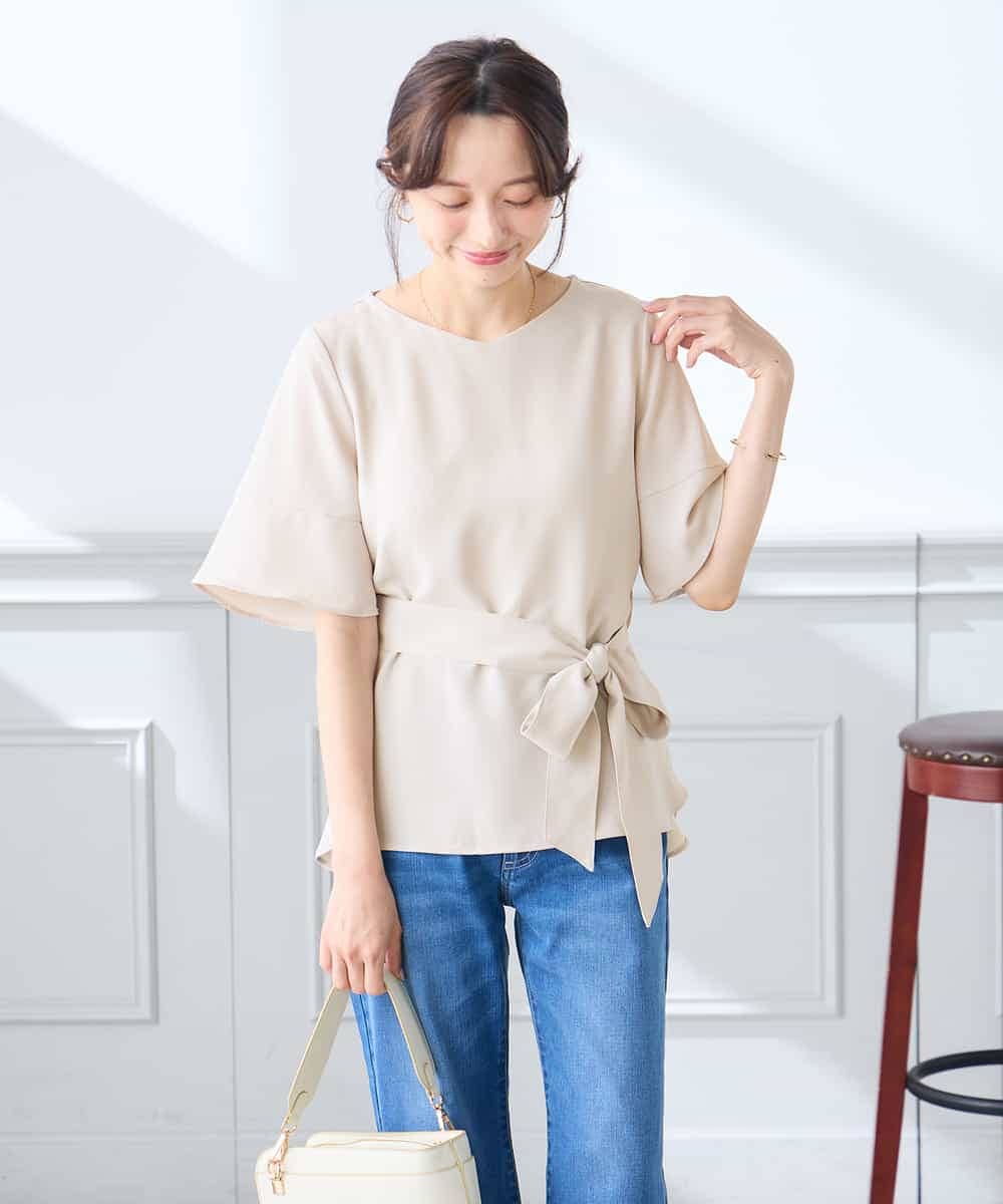 K3BGD07049 a.v.v Elmi(アー・ヴェ・ヴェ) 【低身長サイズ】浅Vネックブラウス［接触冷感/速乾/UVカット/イージーケア］ ネイビー