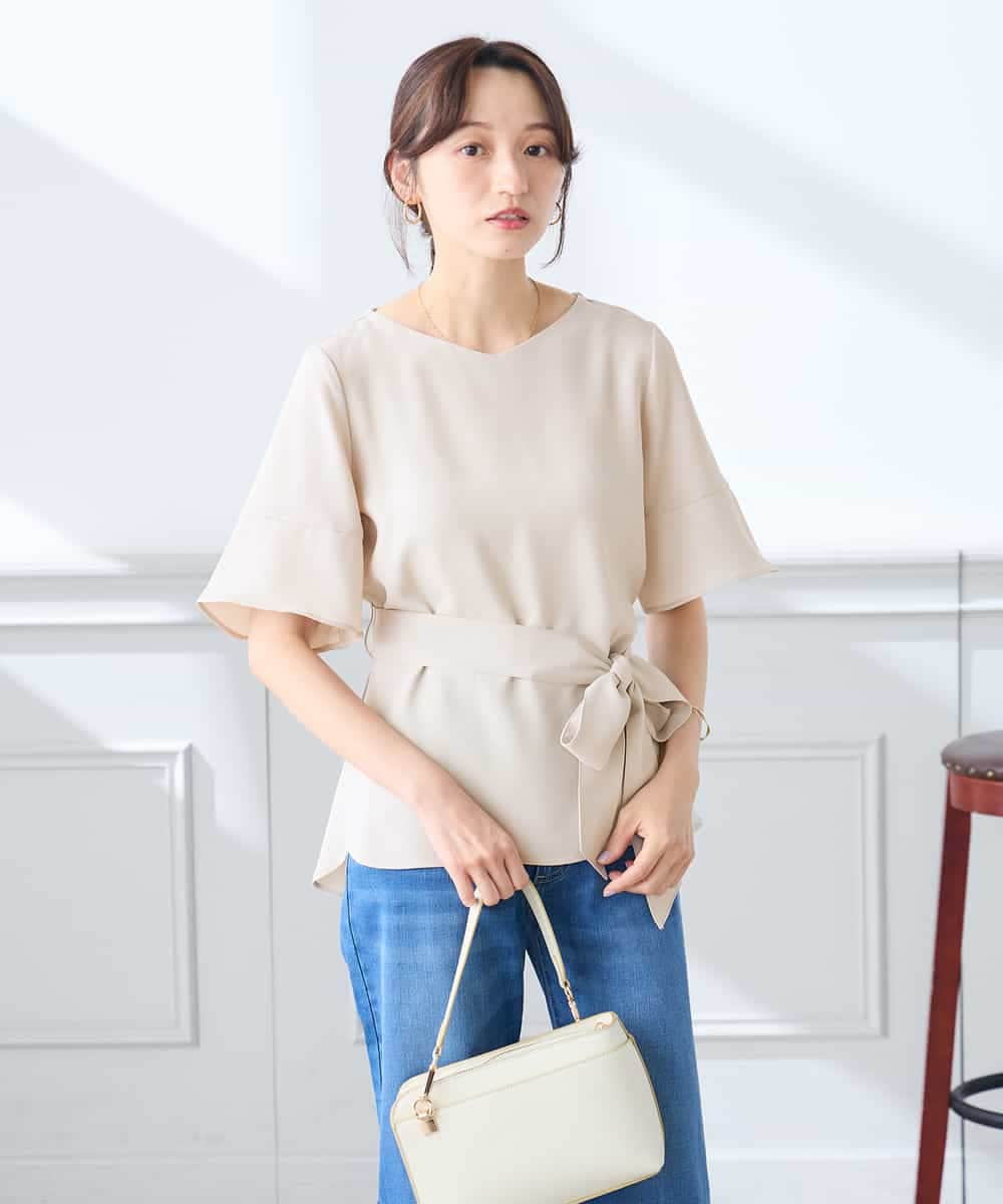 K3BGD07049 a.v.v Elmi(アー・ヴェ・ヴェ) 【低身長サイズ】浅Vネックブラウス［接触冷感/速乾/UVカット/イージーケア］ ネイビー