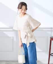 K3BGD07049 a.v.v Elmi(アー・ヴェ・ヴェ) 【低身長サイズ】浅Vネックブラウス［接触冷感/速乾/UVカット/イージーケア］ ネイビー