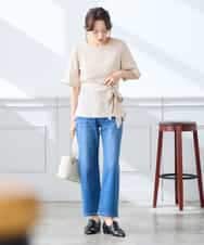 K3BGD07049 a.v.v Elmi(アー・ヴェ・ヴェ) 【低身長サイズ】浅Vネックブラウス［接触冷感/速乾/UVカット/イージーケア］ ネイビー