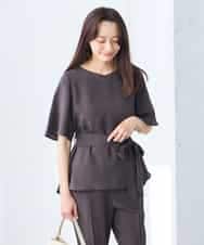 K3BGD07049 a.v.v Elmi(アー・ヴェ・ヴェ) 【低身長サイズ】浅Vネックブラウス［接触冷感/速乾/UVカット/イージーケア］ ネイビー