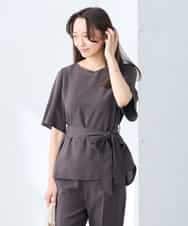 K3BGD07049 a.v.v Elmi(アー・ヴェ・ヴェ) 【低身長サイズ】浅Vネックブラウス［接触冷感/速乾/UVカット/イージーケア］ ネイビー