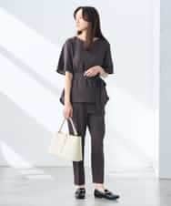 K3BGD07049 a.v.v Elmi(アー・ヴェ・ヴェ) 【低身長サイズ】浅Vネックブラウス［接触冷感/速乾/UVカット/イージーケア］ ネイビー