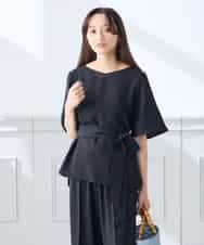 K3BGD07049 a.v.v Elmi(アー・ヴェ・ヴェ) 【低身長サイズ】浅Vネックブラウス［接触冷感/速乾/UVカット/イージーケア］ ネイビー