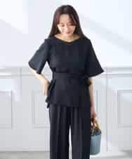 K3BGD07049 a.v.v Elmi(アー・ヴェ・ヴェ) 【低身長サイズ】浅Vネックブラウス［接触冷感/速乾/UVカット/イージーケア］ ネイビー