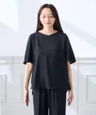 K3BGD07049 a.v.v Elmi(アー・ヴェ・ヴェ) 【低身長サイズ】浅Vネックブラウス［接触冷感/速乾/UVカット/イージーケア］ ネイビー