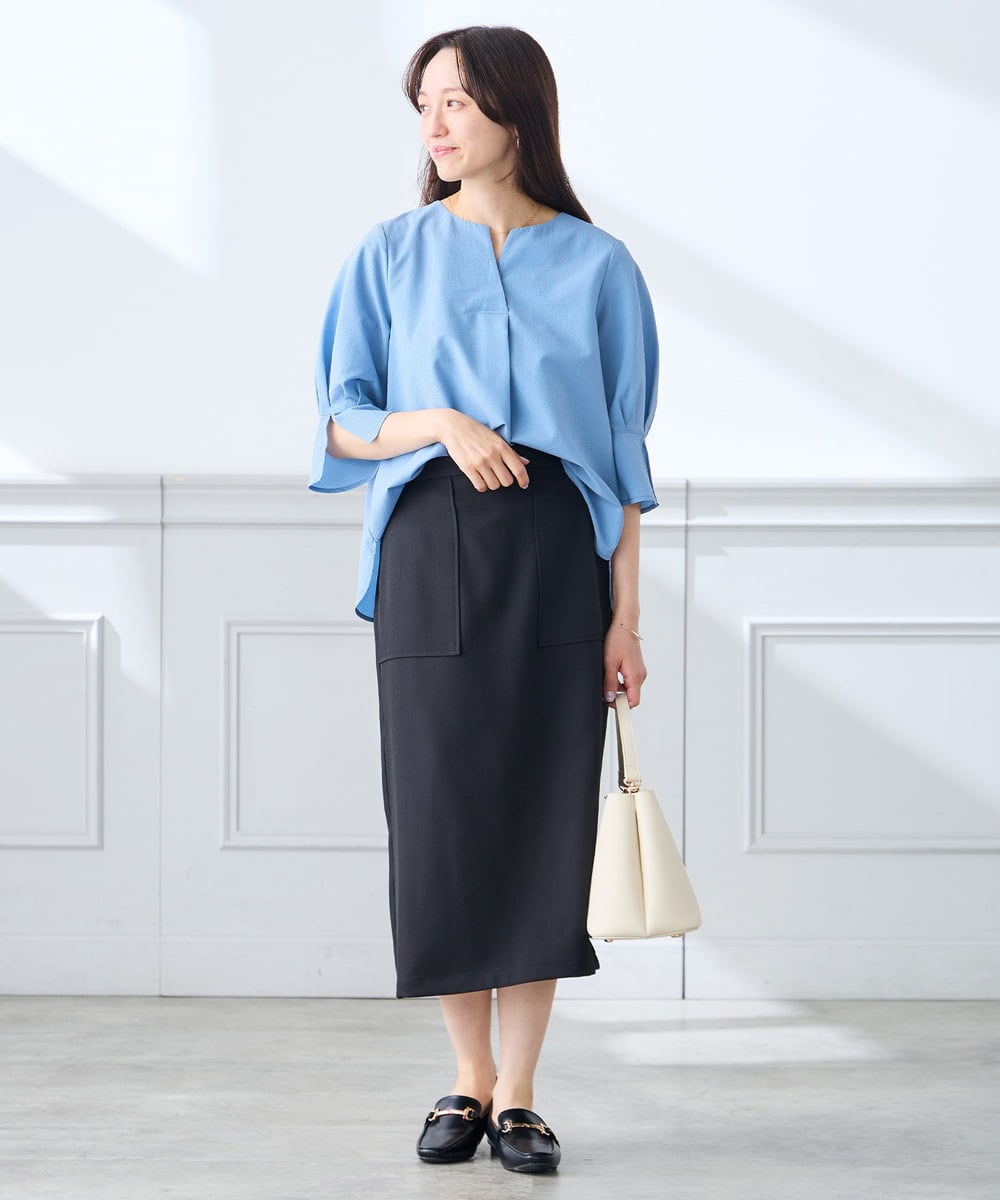 K3BGD08044 a.v.v Elmi(アー・ヴェ・ヴェ) 【低身長サイズ】ソフトサッカースキッパーブラウス ライトブルー