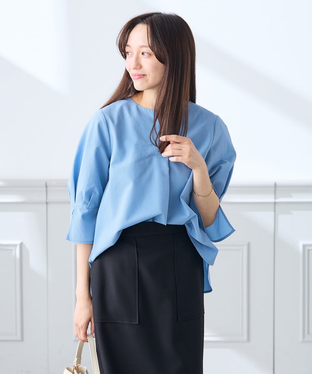 K3BGD08044 a.v.v Elmi(アー・ヴェ・ヴェ) 【低身長サイズ】ソフトサッカースキッパーブラウス ライトブルー