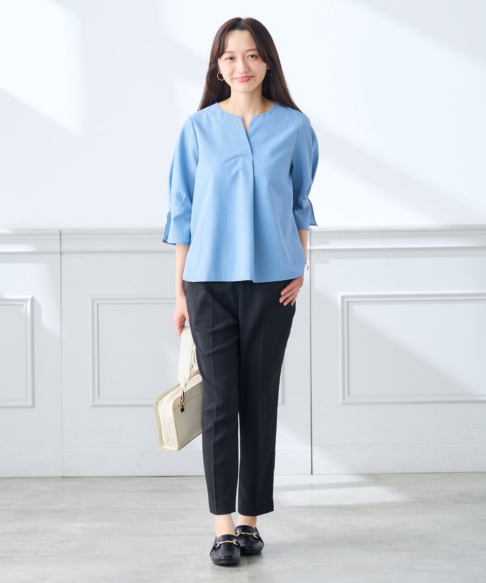 K3BGD08044 a.v.v Elmi(アー・ヴェ・ヴェ) 【低身長サイズ】ソフトサッカースキッパーブラウス ライトブルー