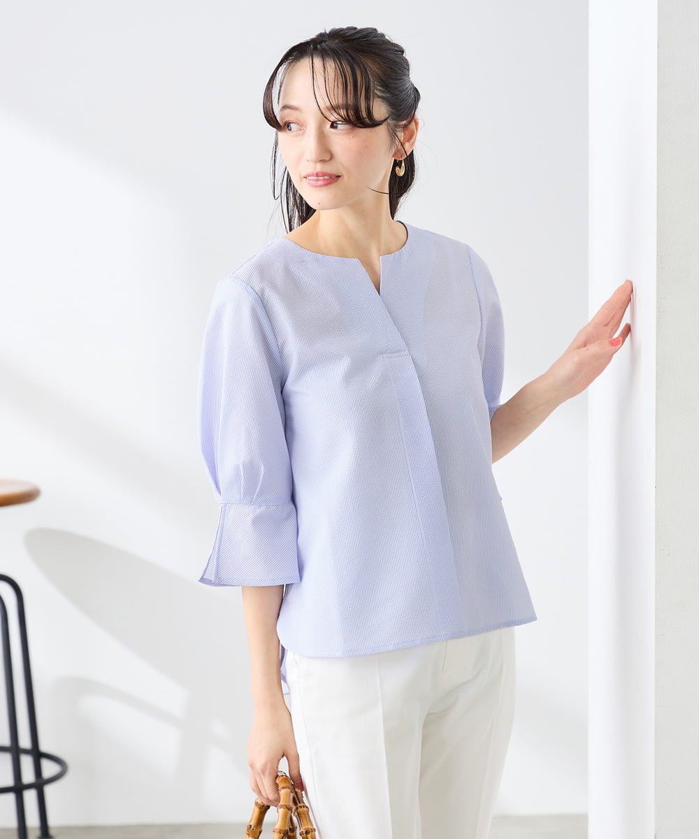 K3BGD08044 a.v.v Elmi(アー・ヴェ・ヴェ) 【低身長サイズ】ソフトサッカースキッパーブラウス ライトブルー