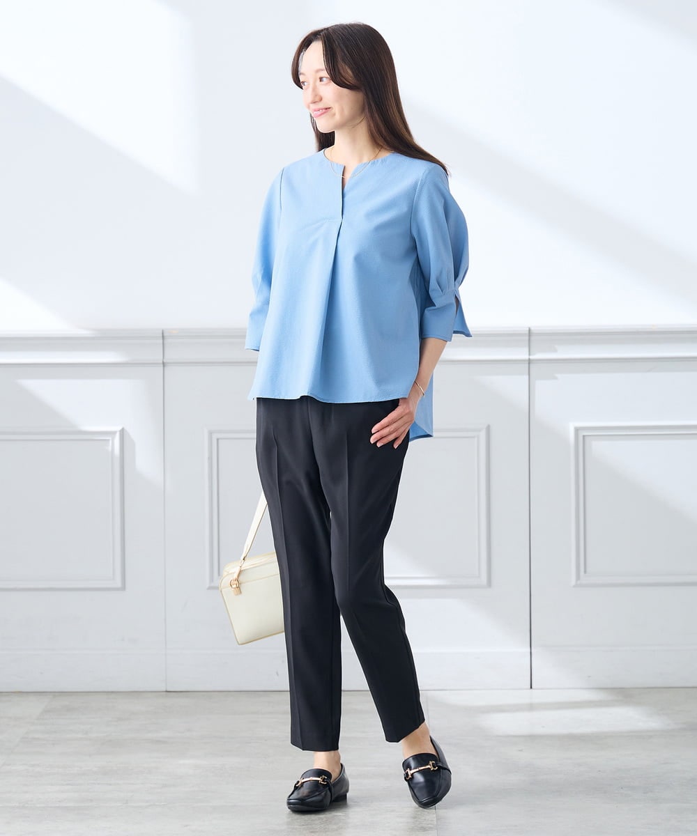 K3BGD08044 a.v.v Elmi(アー・ヴェ・ヴェ) 【低身長サイズ】ソフトサッカースキッパーブラウス ライトブルー