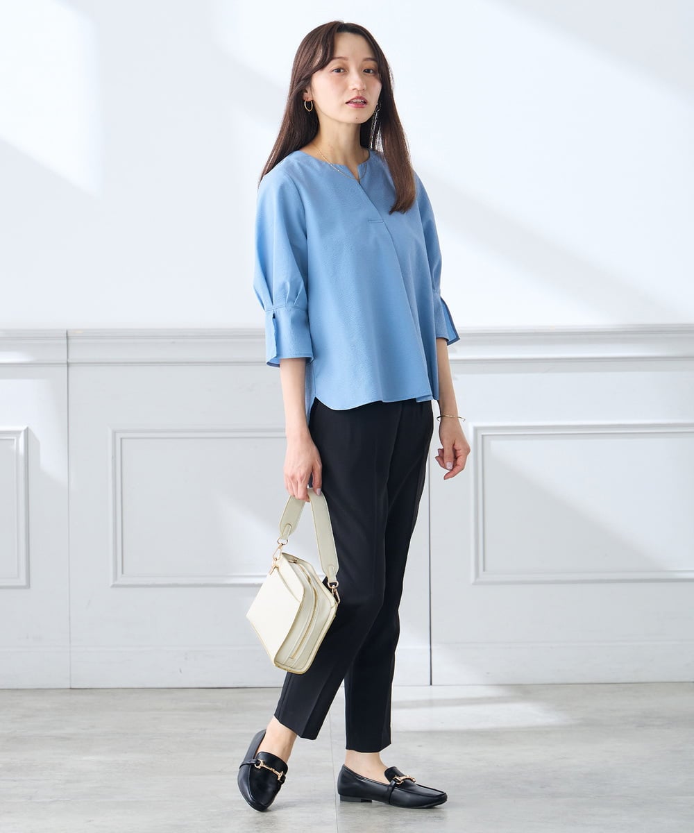 K3BGD08044 a.v.v Elmi(アー・ヴェ・ヴェ) 【低身長サイズ】ソフトサッカースキッパーブラウス ライトブルー