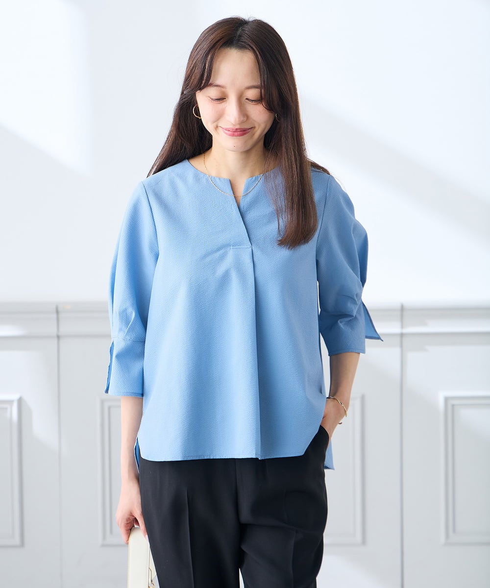 K3BGD08044 a.v.v Elmi(アー・ヴェ・ヴェ) 【低身長サイズ】ソフトサッカースキッパーブラウス ライトブルー
