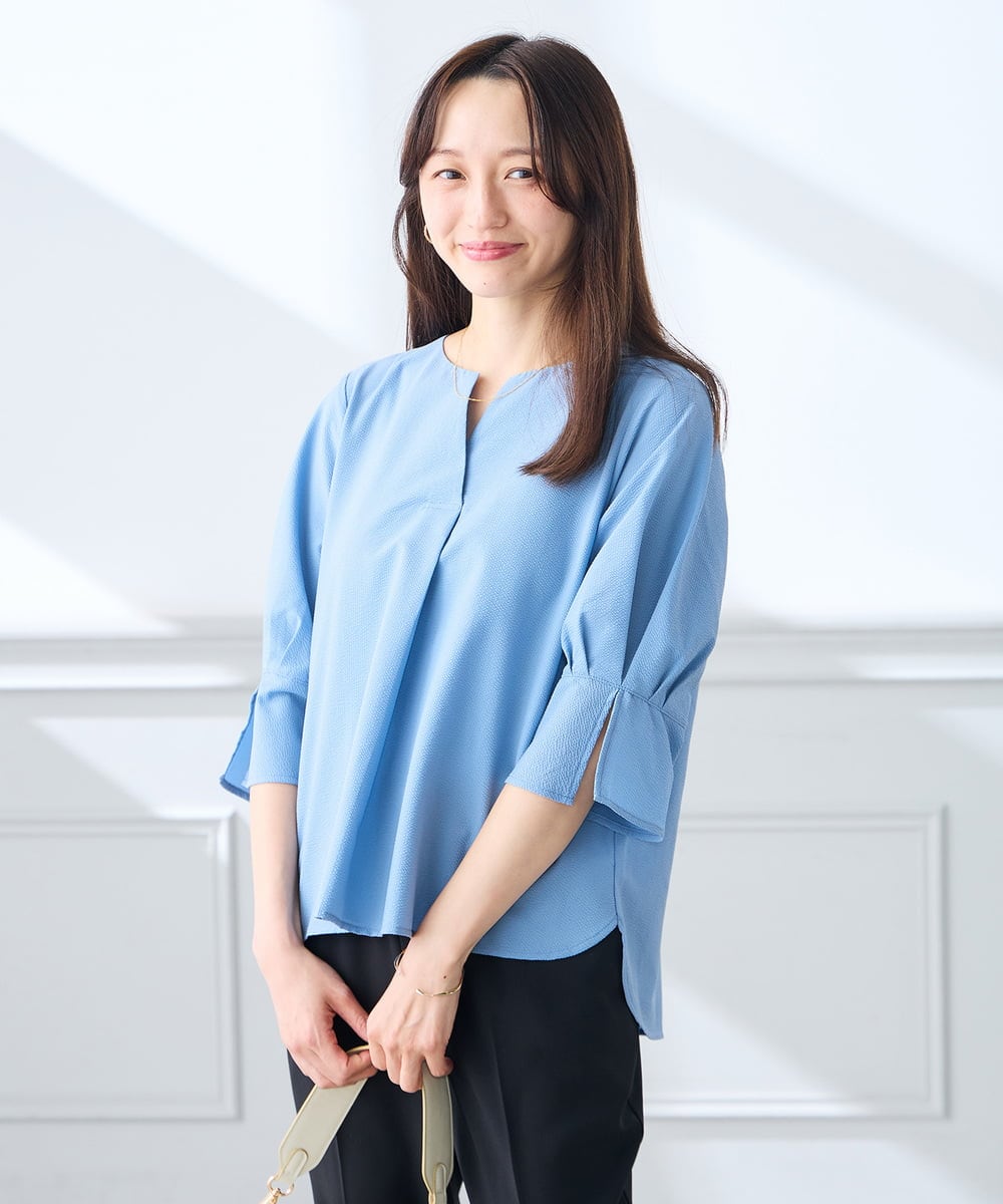 K3BGD08044 a.v.v Elmi(アー・ヴェ・ヴェ) 【低身長サイズ】ソフトサッカースキッパーブラウス ライトブルー