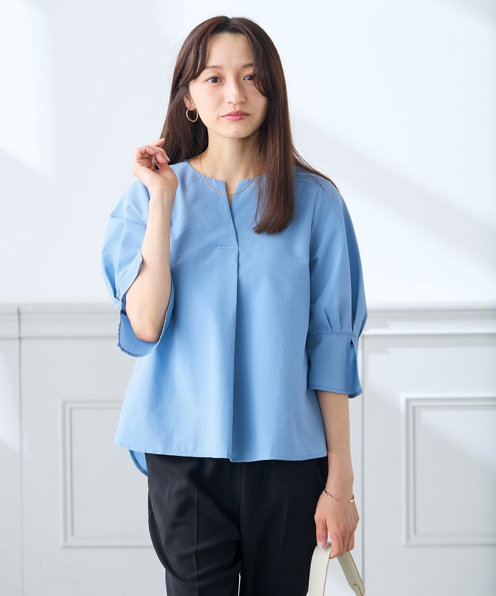 K3BGD08044 a.v.v Elmi(アー・ヴェ・ヴェ) 【低身長サイズ】ソフトサッカースキッパーブラウス ライトブルー