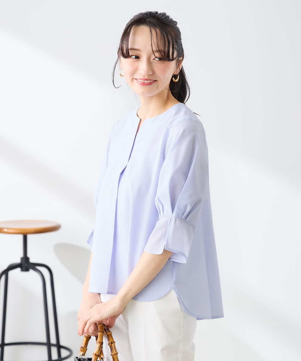 K3BGD08044 a.v.v Elmi(アー・ヴェ・ヴェ) 【低身長サイズ】ソフトサッカースキッパーブラウス ライトブルー