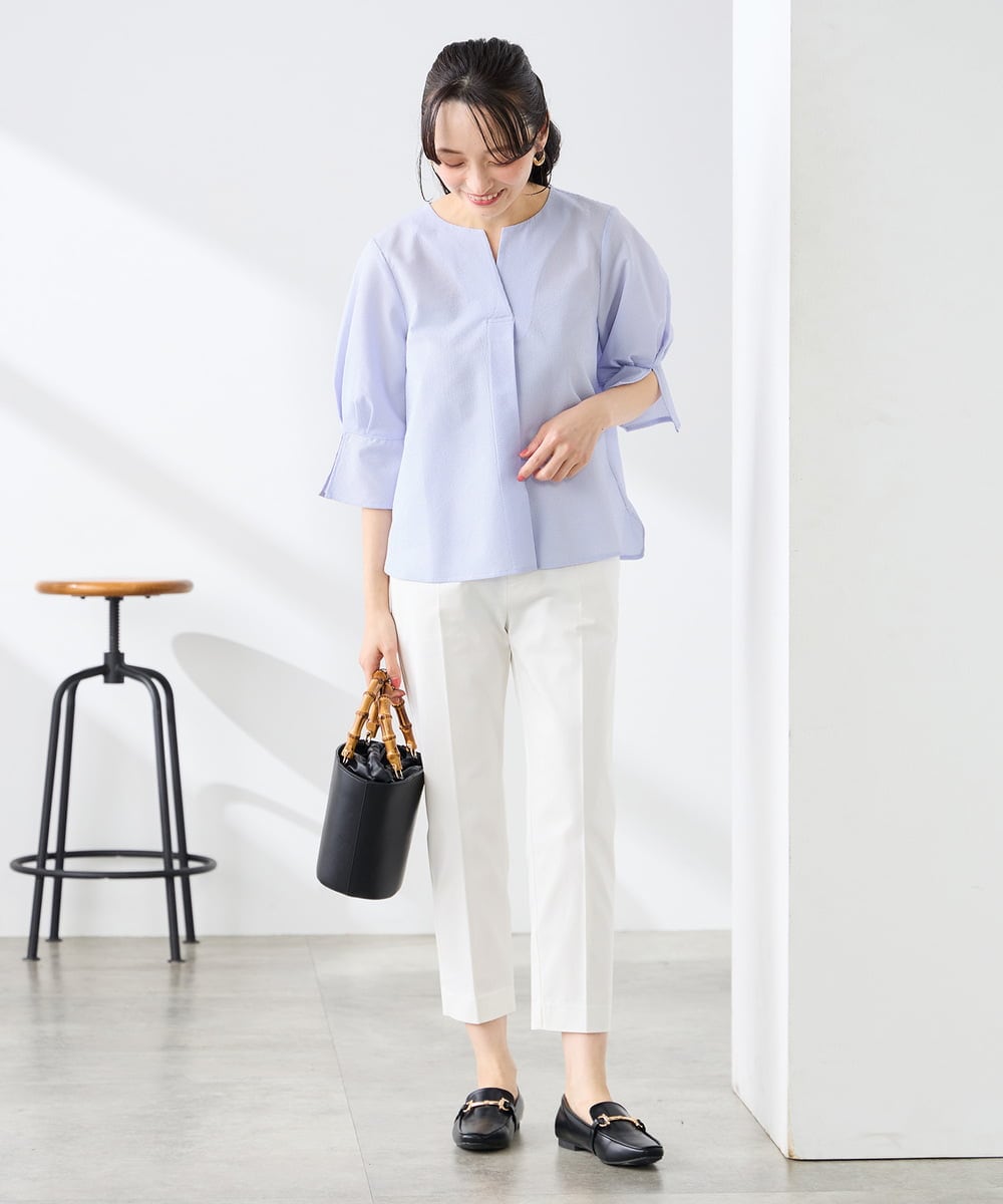 K3BGD08044 a.v.v Elmi(アー・ヴェ・ヴェ) 【低身長サイズ】ソフトサッカースキッパーブラウス ライトブルー