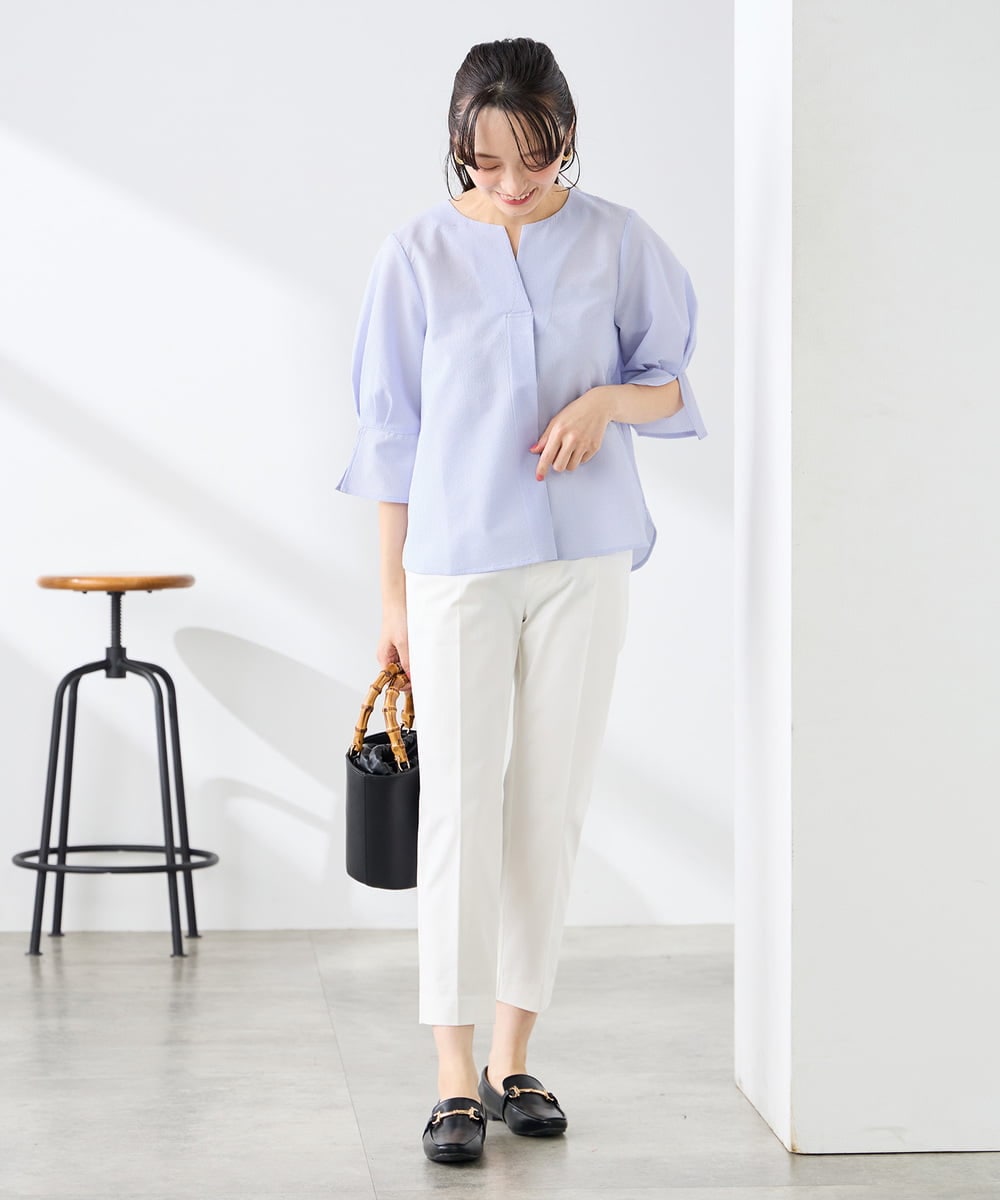 K3BGD08044 a.v.v Elmi(アー・ヴェ・ヴェ) 【低身長サイズ】ソフトサッカースキッパーブラウス ライトブルー