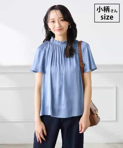 K3BGD14039 a.v.v Elmi 【低身長サイズ】エアリーサテンシャーリングネックブラウス