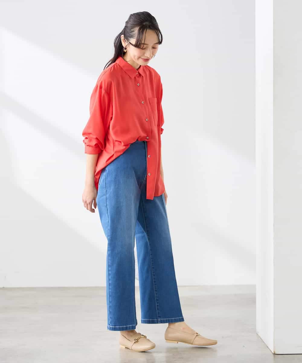 K3BGD15044 a.v.v Elmi(アー・ヴェ・ヴェ) 【低身長サイズ】バックタックシアーシャツ【接触冷感/イージーケア】 レッド