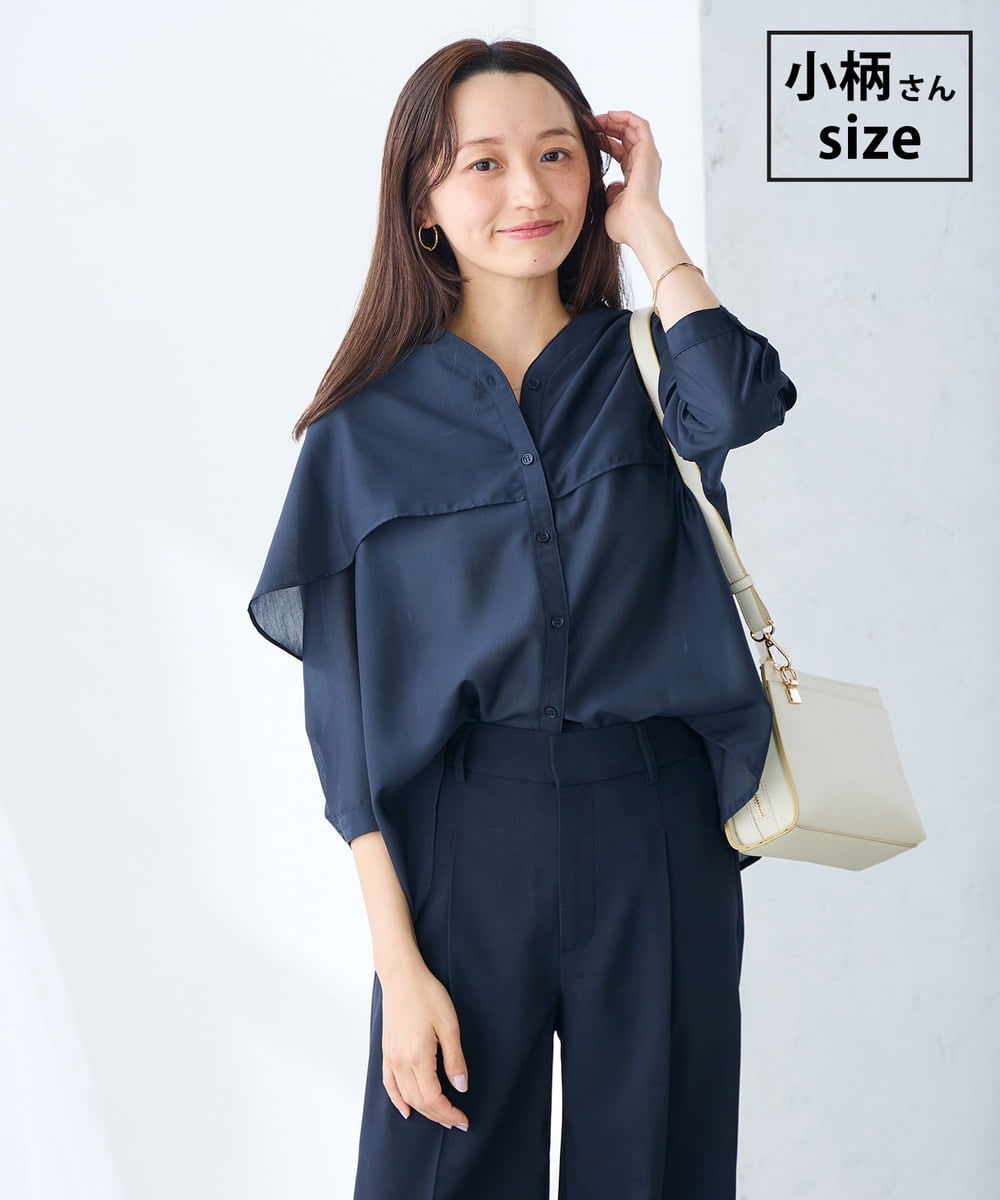 K3BGD31049 a.v.v Elmi(アー・ヴェ・ヴェ) 【低身長サイズ】ケープ風シアーブラウス ネイビー