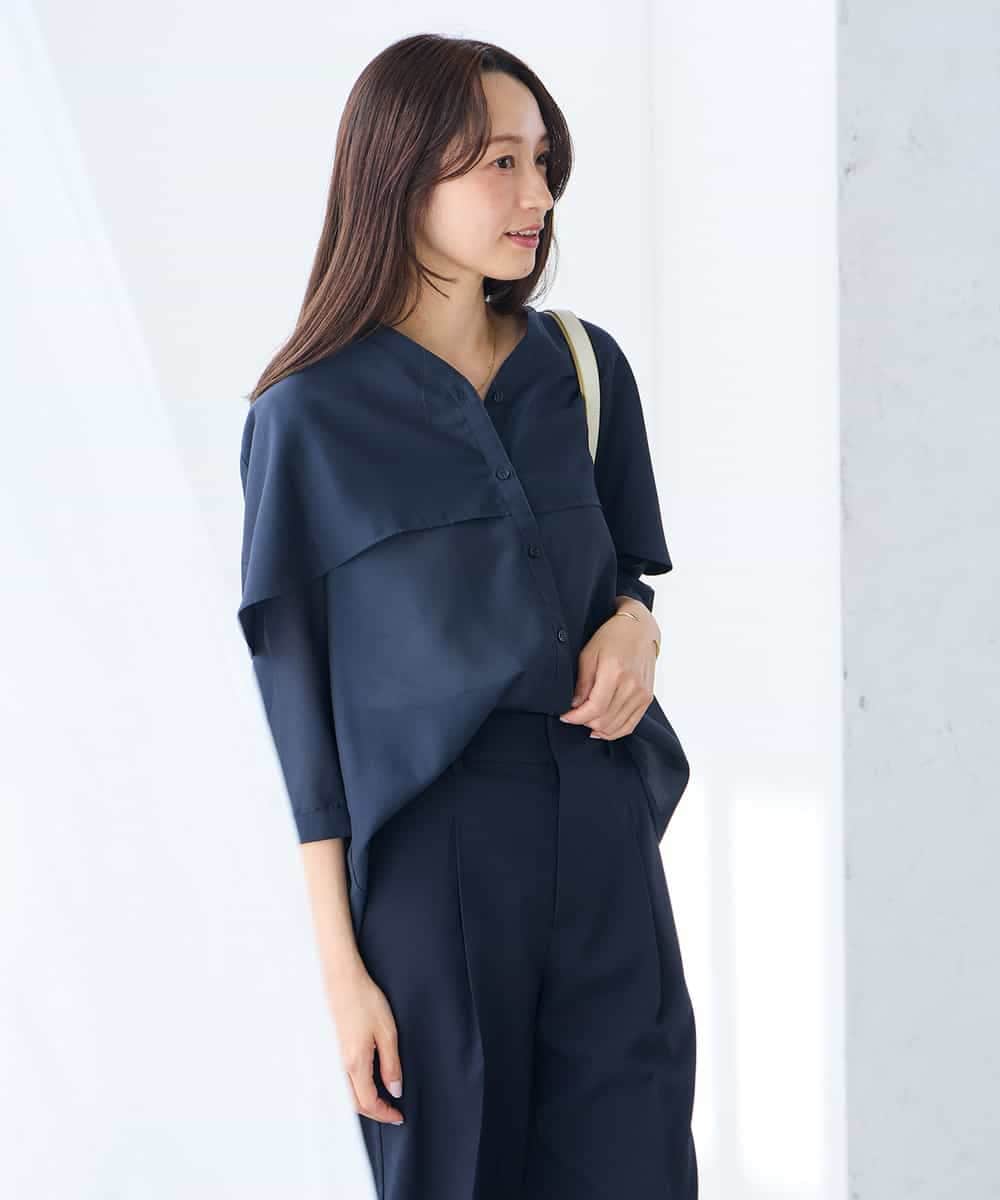 K3BGD31049 a.v.v Elmi(アー・ヴェ・ヴェ) 【低身長サイズ】ケープ風シアーブラウス ネイビー