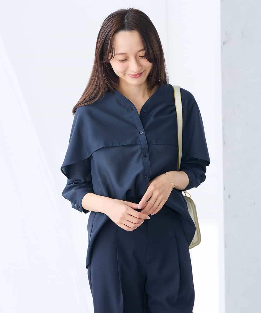 K3BGD31049 a.v.v Elmi(アー・ヴェ・ヴェ) 【低身長サイズ】ケープ風シアーブラウス ネイビー
