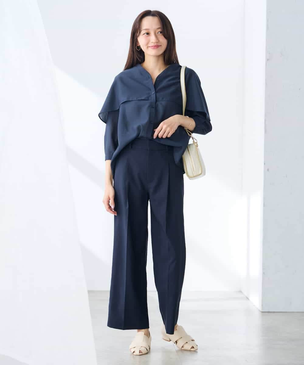 K3BGD31049 a.v.v Elmi(アー・ヴェ・ヴェ) 【低身長サイズ】ケープ風シアーブラウス ネイビー