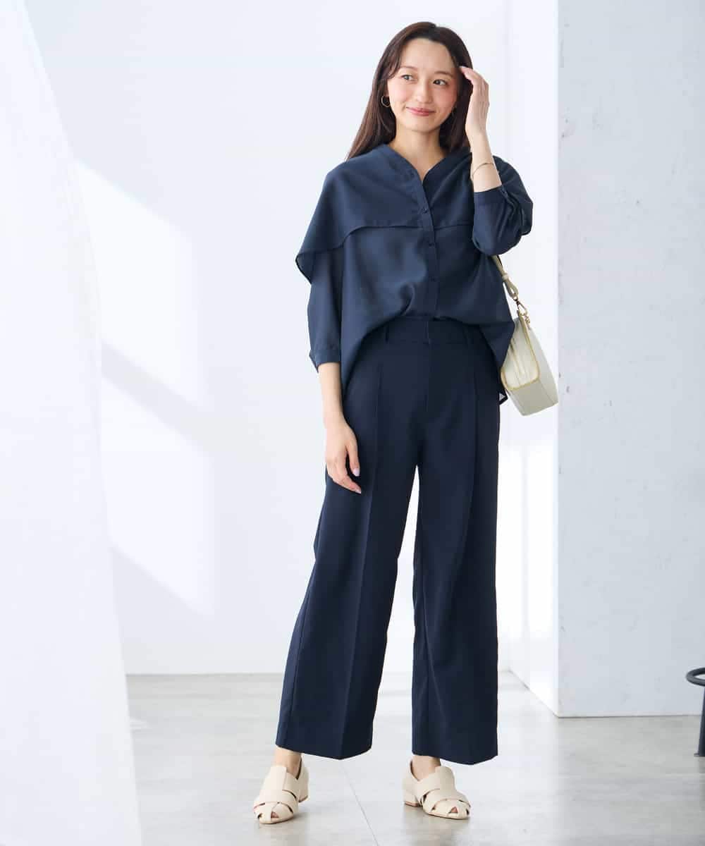 K3BGD31049 a.v.v Elmi(アー・ヴェ・ヴェ) 【低身長サイズ】ケープ風シアーブラウス ネイビー