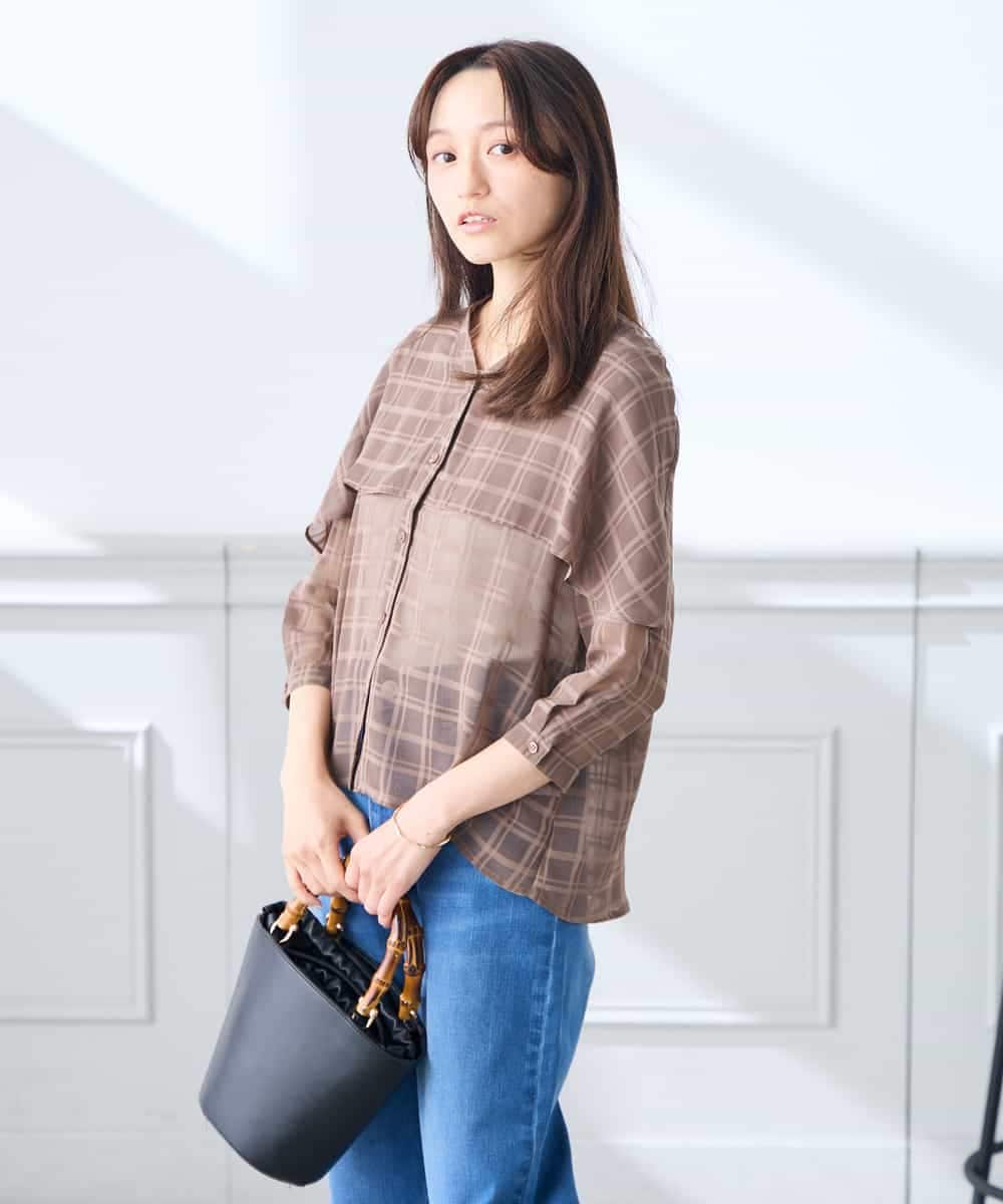 K3BGD31049 a.v.v Elmi(アー・ヴェ・ヴェ) 【低身長サイズ】ケープ風シアーブラウス ネイビー