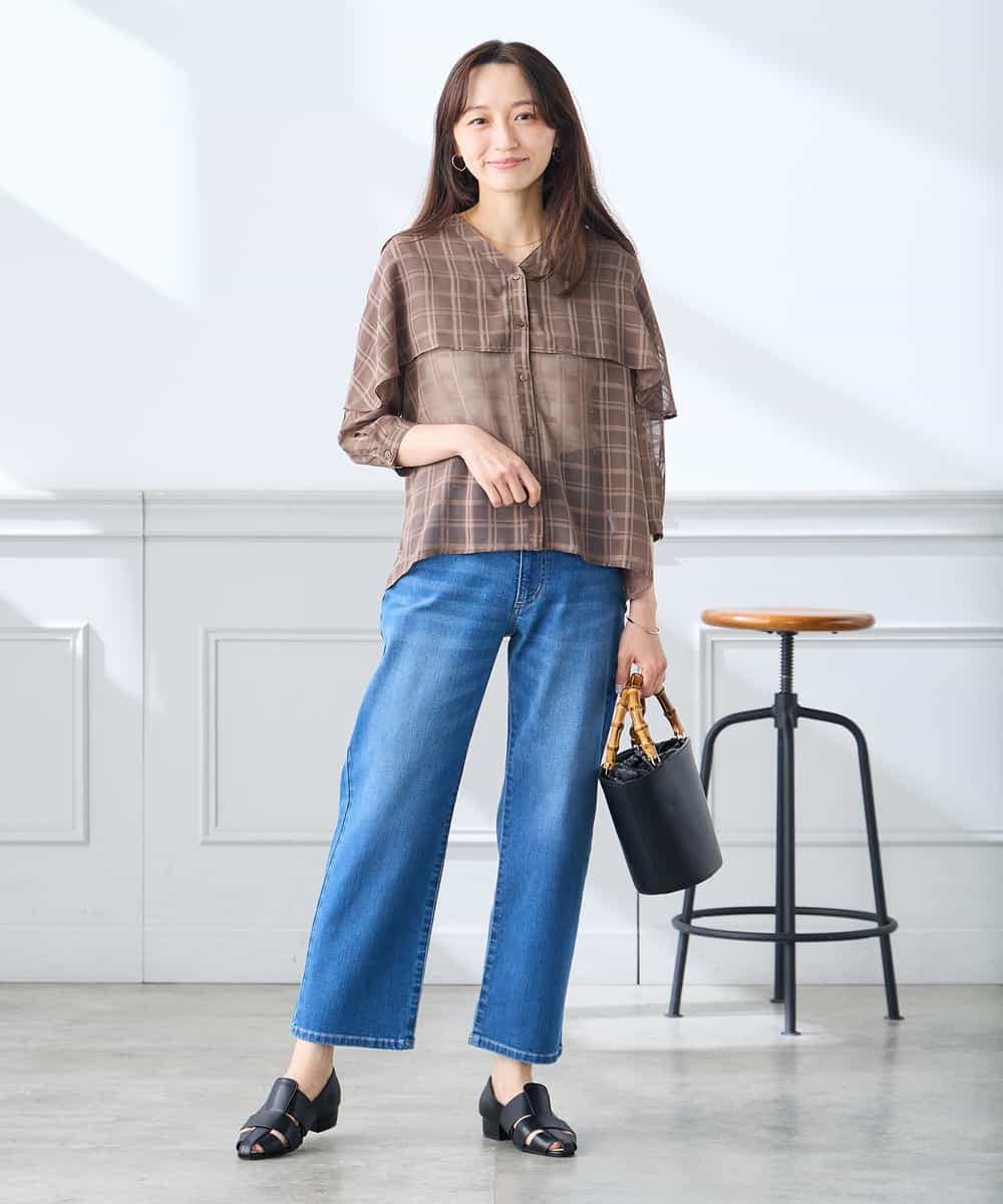 K3BGD31049 a.v.v Elmi(アー・ヴェ・ヴェ) 【低身長サイズ】ケープ風シアーブラウス ネイビー