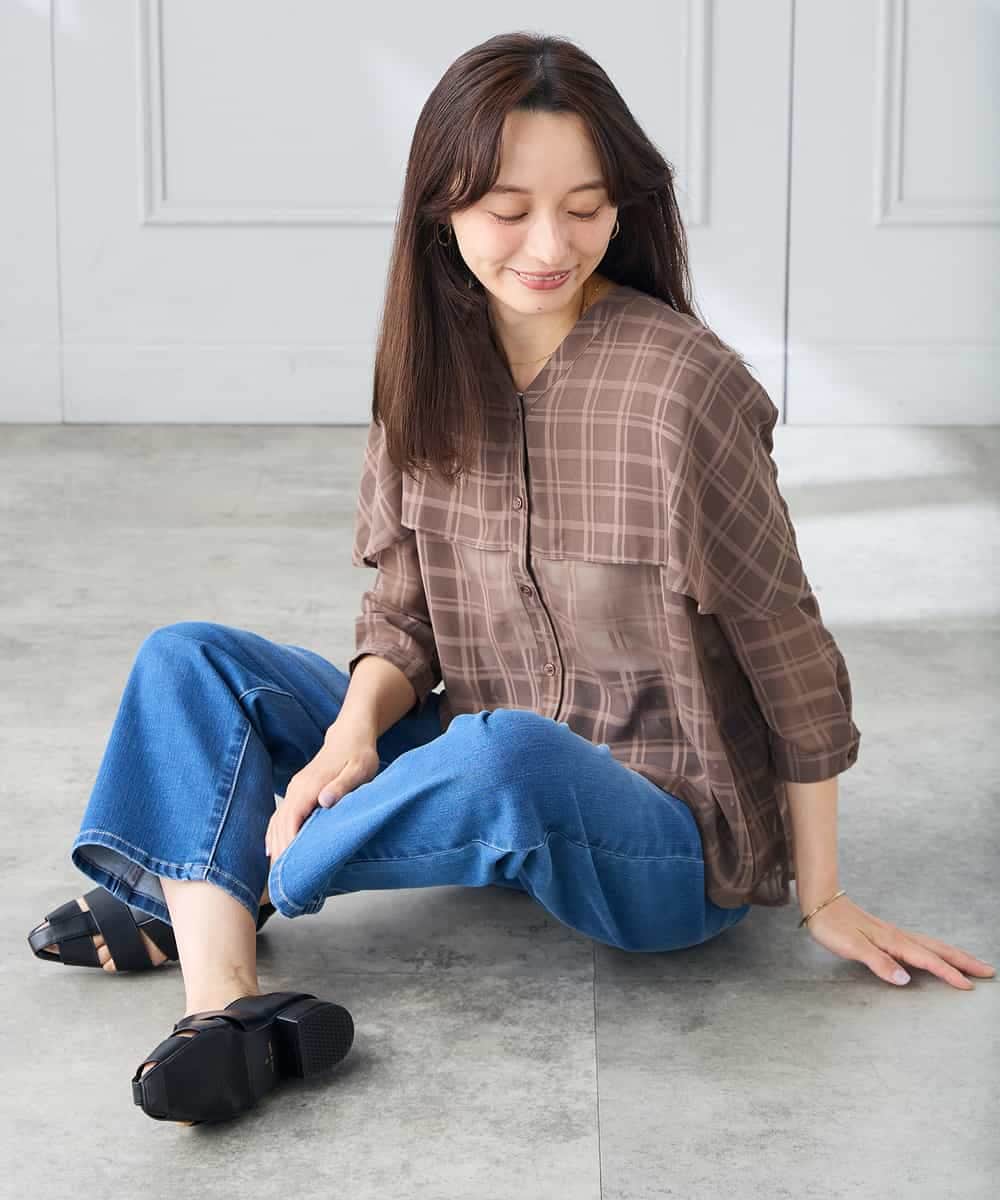 K3BGD31049 a.v.v Elmi(アー・ヴェ・ヴェ) 【低身長サイズ】ケープ風シアーブラウス ネイビー