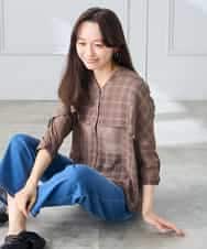 K3BGD31049 a.v.v Elmi(アー・ヴェ・ヴェ) 【低身長サイズ】ケープ風シアーブラウス ネイビー