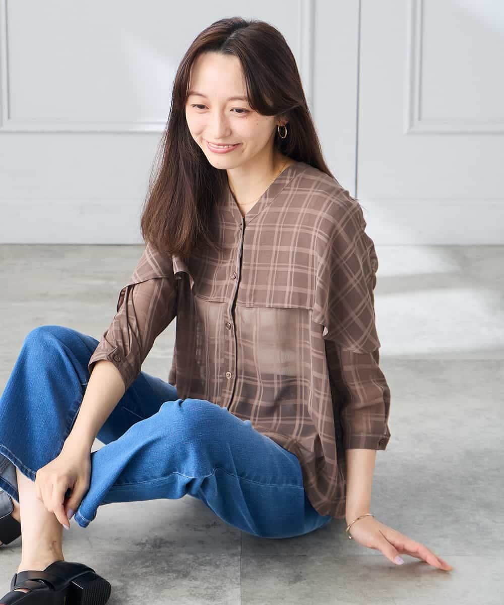 K3BGD31049 a.v.v Elmi(アー・ヴェ・ヴェ) 【低身長サイズ】ケープ風シアーブラウス ネイビー