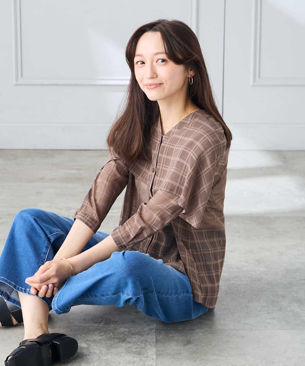 K3BGD31049 a.v.v Elmi(アー・ヴェ・ヴェ) 【低身長サイズ】ケープ風シアーブラウス ネイビー