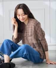 K3BGD31049 a.v.v Elmi(アー・ヴェ・ヴェ) 【低身長サイズ】ケープ風シアーブラウス ネイビー