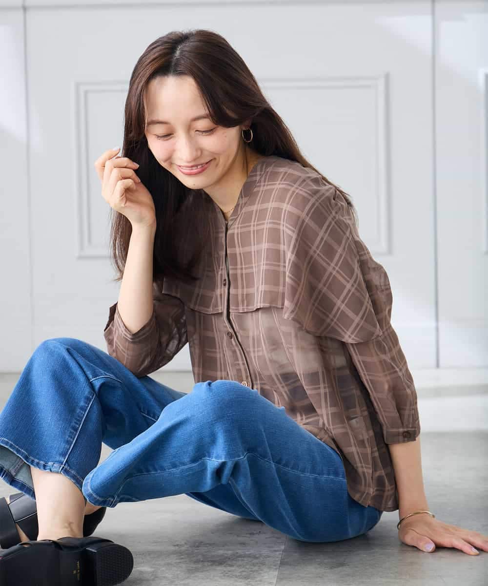 K3BGD31049 a.v.v Elmi(アー・ヴェ・ヴェ) 【低身長サイズ】ケープ風シアーブラウス ネイビー