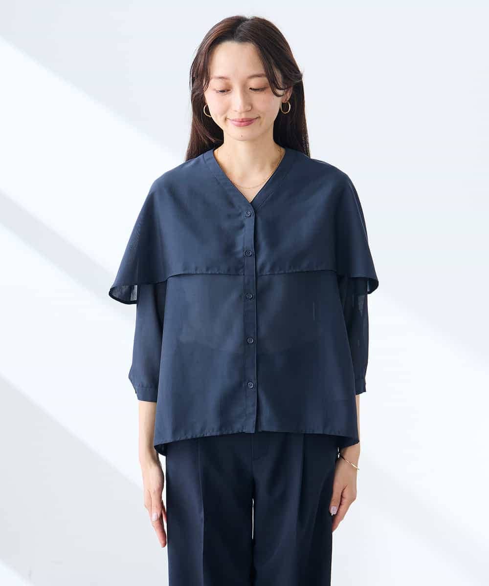 K3BGD31049 a.v.v Elmi(アー・ヴェ・ヴェ) 【低身長サイズ】ケープ風シアーブラウス ネイビー