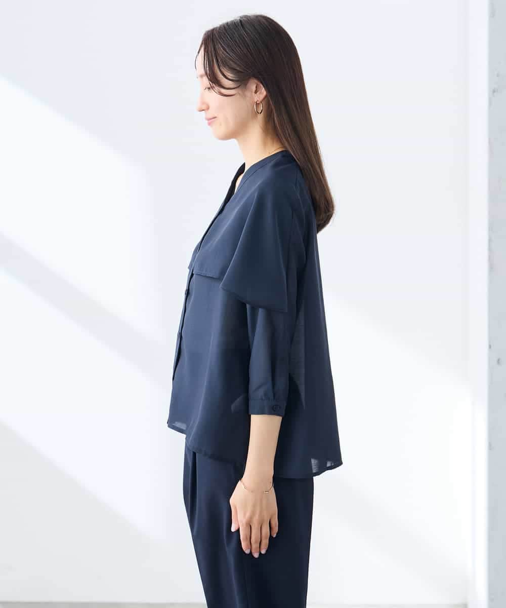K3BGD31049 a.v.v Elmi(アー・ヴェ・ヴェ) 【低身長サイズ】ケープ風シアーブラウス ネイビー