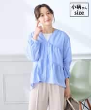 K3BGD32049 a.v.v Elmi(アー・ヴェ・ヴェ) 【低身長サイズ】ストライプ柄ティアードシアーブラウス ライトブルー